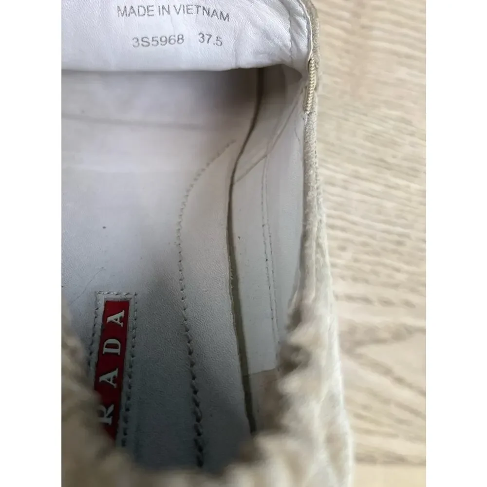 PRADA Saint Tropez Espadrille Slip On Platform Sneakers Tan Suede Size 7.5